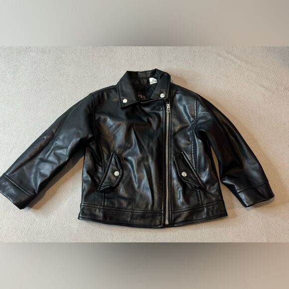 ZARA Youth Kids Faux Leather Motorcycle Biker Jacket Size 4-5 years - Picture 1 of 16